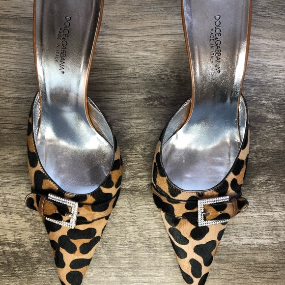 D&G Animal Print Fur Diamond Buckle Point Toe Heel - Picture 3 of 16